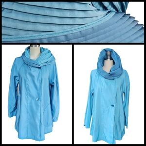 MYCRA PAC Mini Donatella Reversible Jacket Pleated Hood Blue Sz 0 P